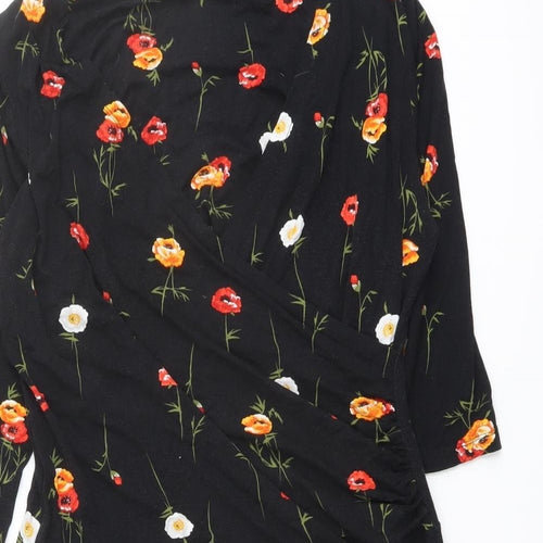 Joe Browns Womens Black Floral Viscose A-Line Size 16 V-Neck Pullover