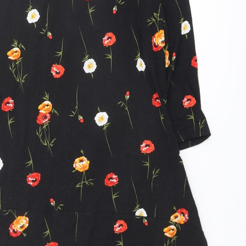 Joe Browns Womens Black Floral Viscose A-Line Size 16 V-Neck Pullover