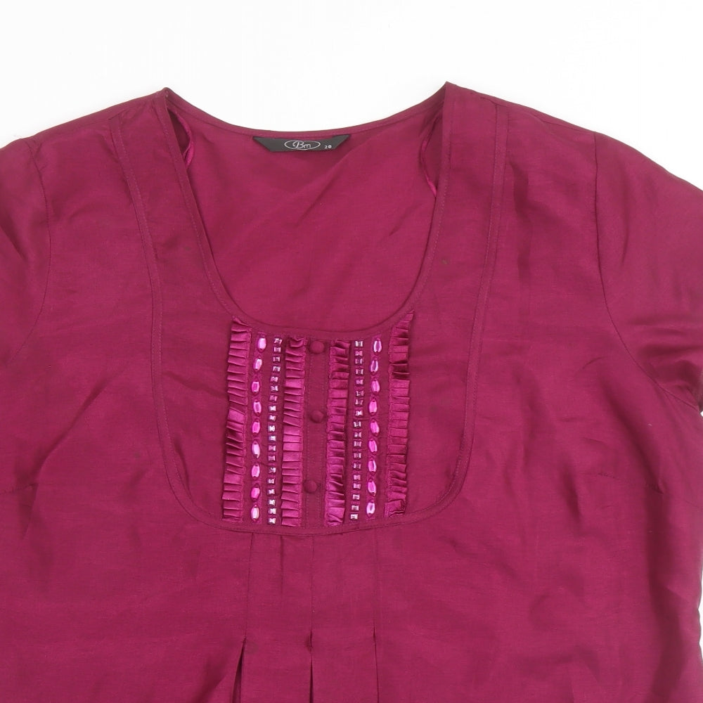 Bonmarché Womens Purple Polyester Basic Blouse Size 20 Scoop Neck