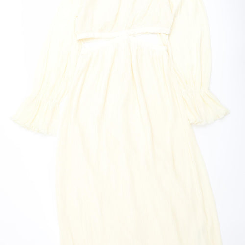 Zara Womens Ivory Polyester A-Line Size S Round Neck Zip