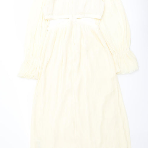 Zara Womens Ivory Polyester A-Line Size S Round Neck Zip