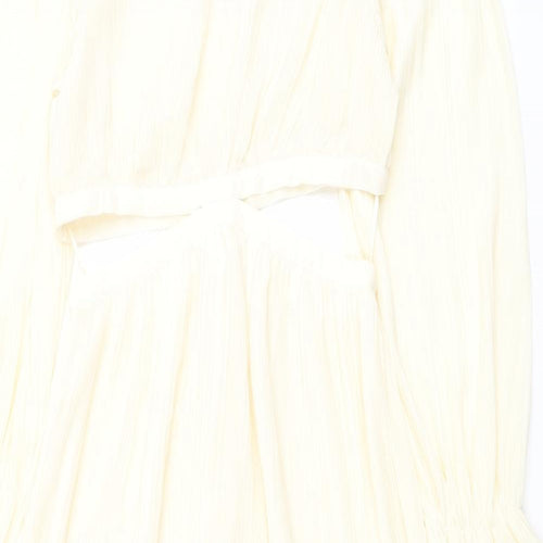Zara Womens Ivory Polyester A-Line Size S Round Neck Zip
