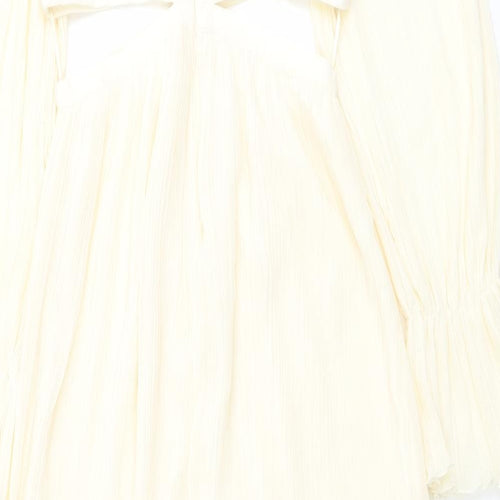 Zara Womens Ivory Polyester A-Line Size S Round Neck Zip