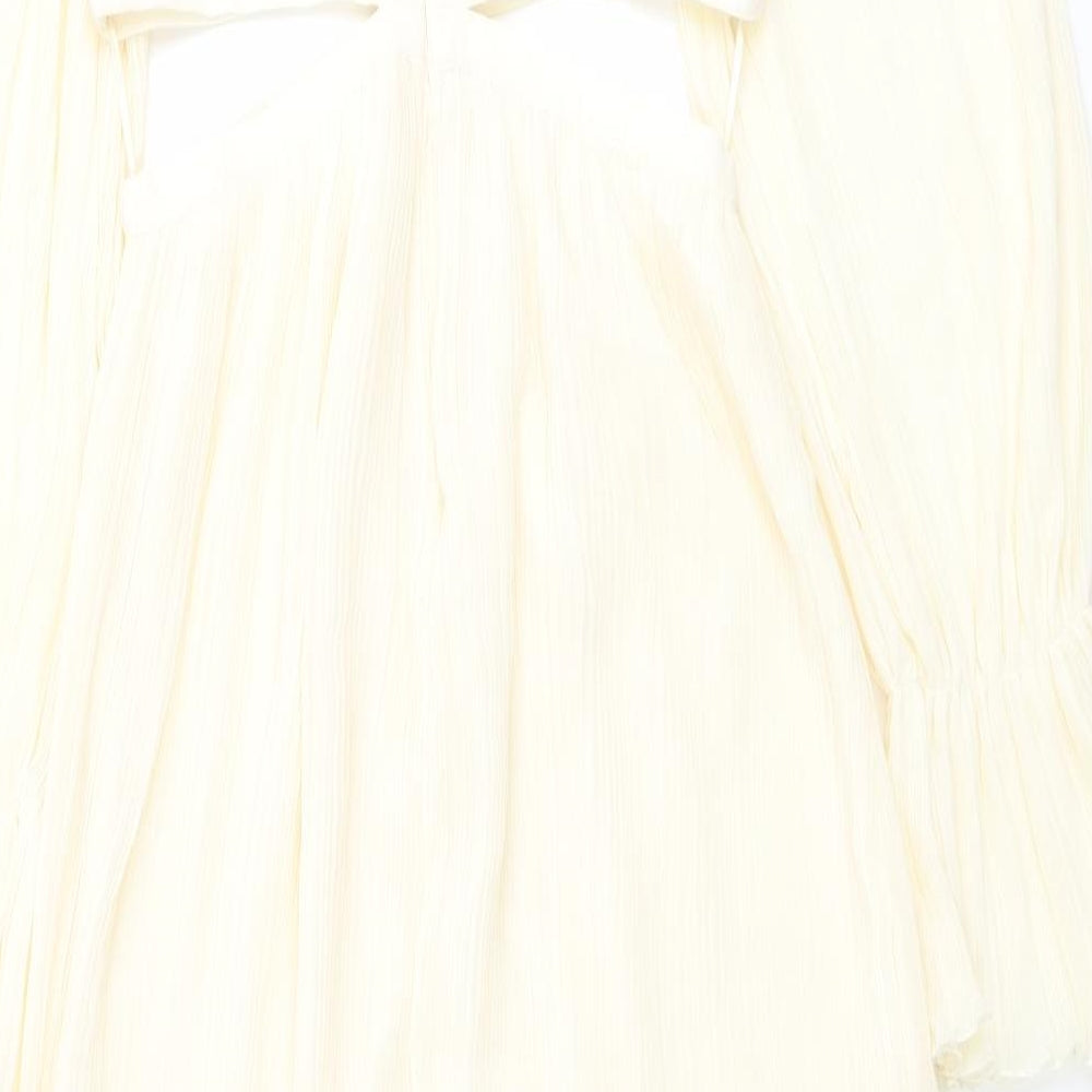 Zara Womens Ivory Polyester A-Line Size S Round Neck Zip