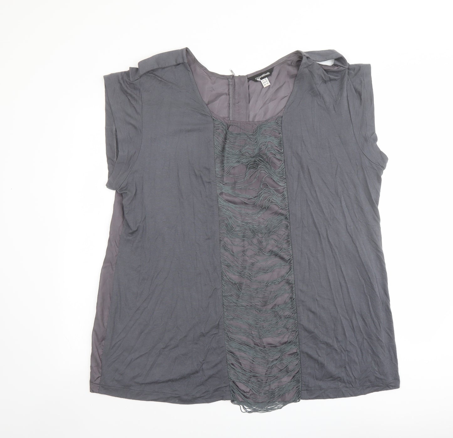 Anna Scholz Womens Grey Silk Basic Blouse Size 22 Round Neck