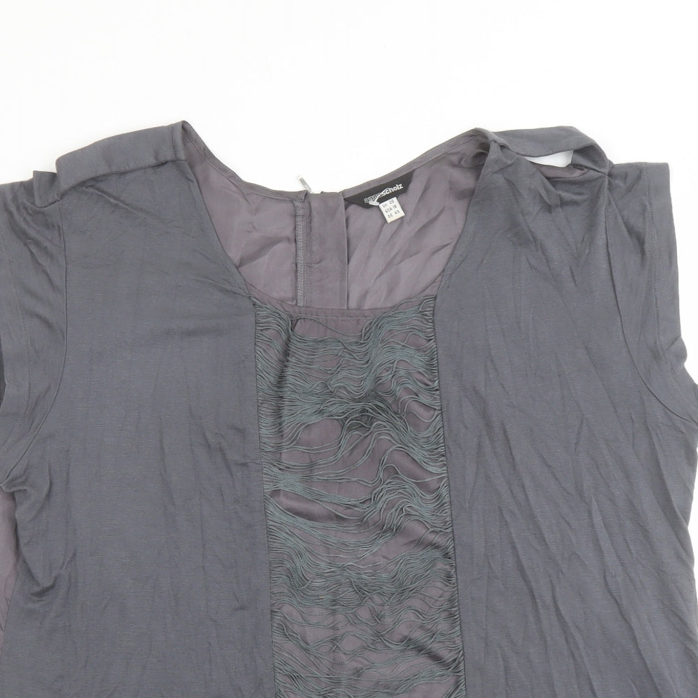 Anna Scholz Womens Grey Silk Basic Blouse Size 22 Round Neck