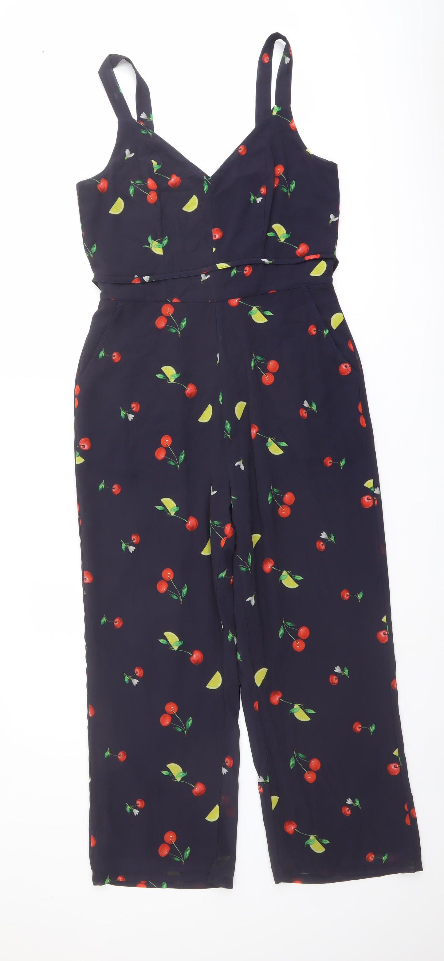 Sosandar Womens Blue Geometric Polyester Jumpsuit One-Piece Size 10 Zip - Cherry & Lemon