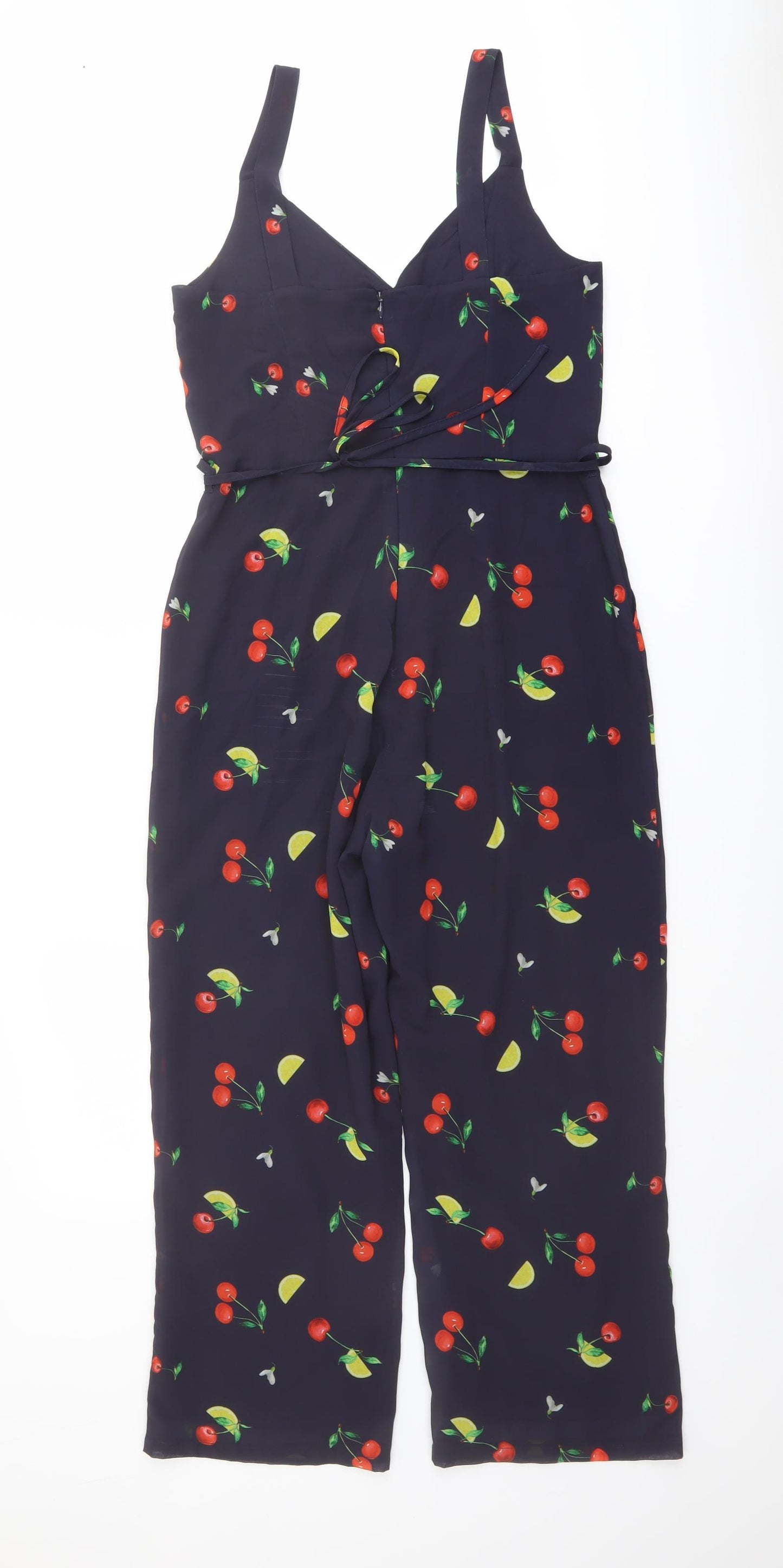 Sosandar Womens Blue Geometric Polyester Jumpsuit One-Piece Size 10 Zip - Cherry & Lemon
