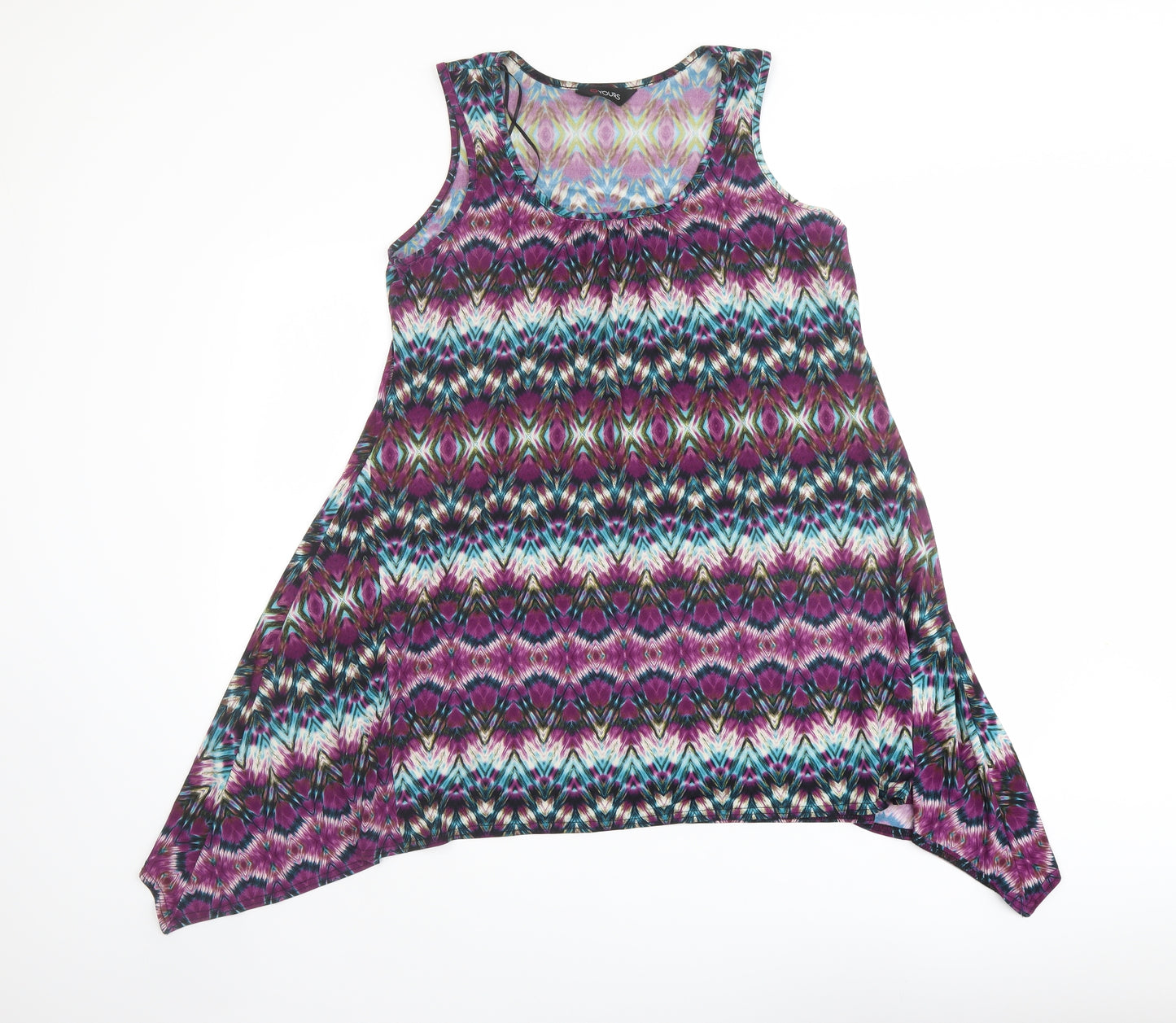 Yours Womens Purple Geometric Polyester Basic Tank Size 16 Round Neck