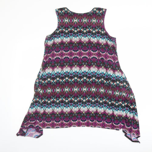 Yours Womens Purple Geometric Polyester Basic Tank Size 16 Round Neck