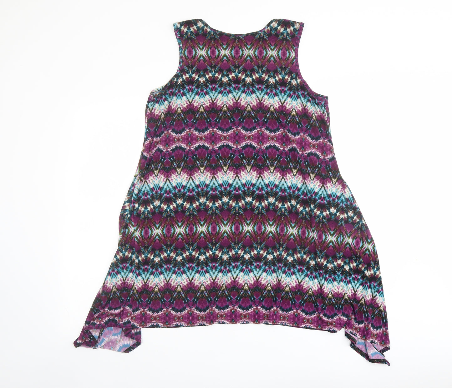 Yours Womens Purple Geometric Polyester Basic Tank Size 16 Round Neck