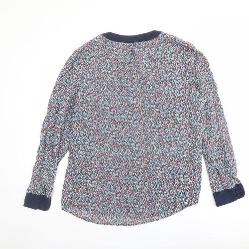 Jaeger Womens Blue Geometric Silk Basic Blouse Size 14 V-Neck