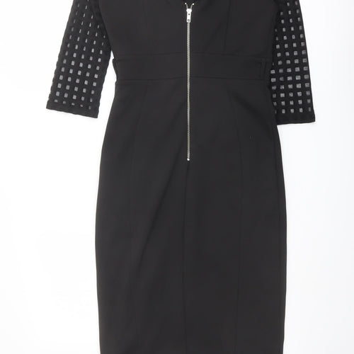 Jane Norman Womens Black Polyester Pencil Dress Size 12 Boat Neck Zip