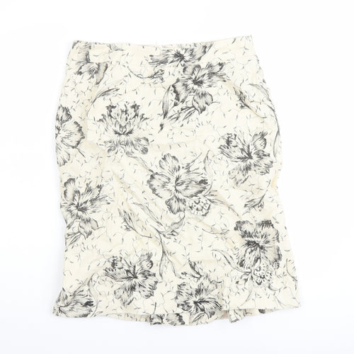 Max Mara Womens Beige Floral Linen A-Line Skirt Size 10 Zip