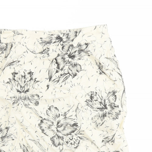 Max Mara Womens Beige Floral Linen A-Line Skirt Size 10 Zip