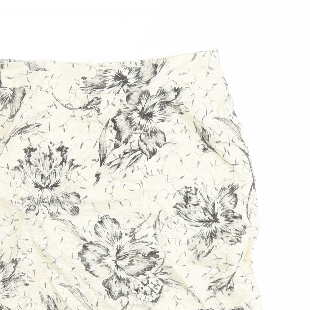 Max Mara Womens Beige Floral Linen A-Line Skirt Size 10 Zip