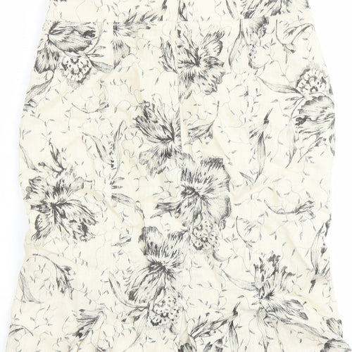 Max Mara Womens Beige Floral Linen A-Line Skirt Size 10 Zip