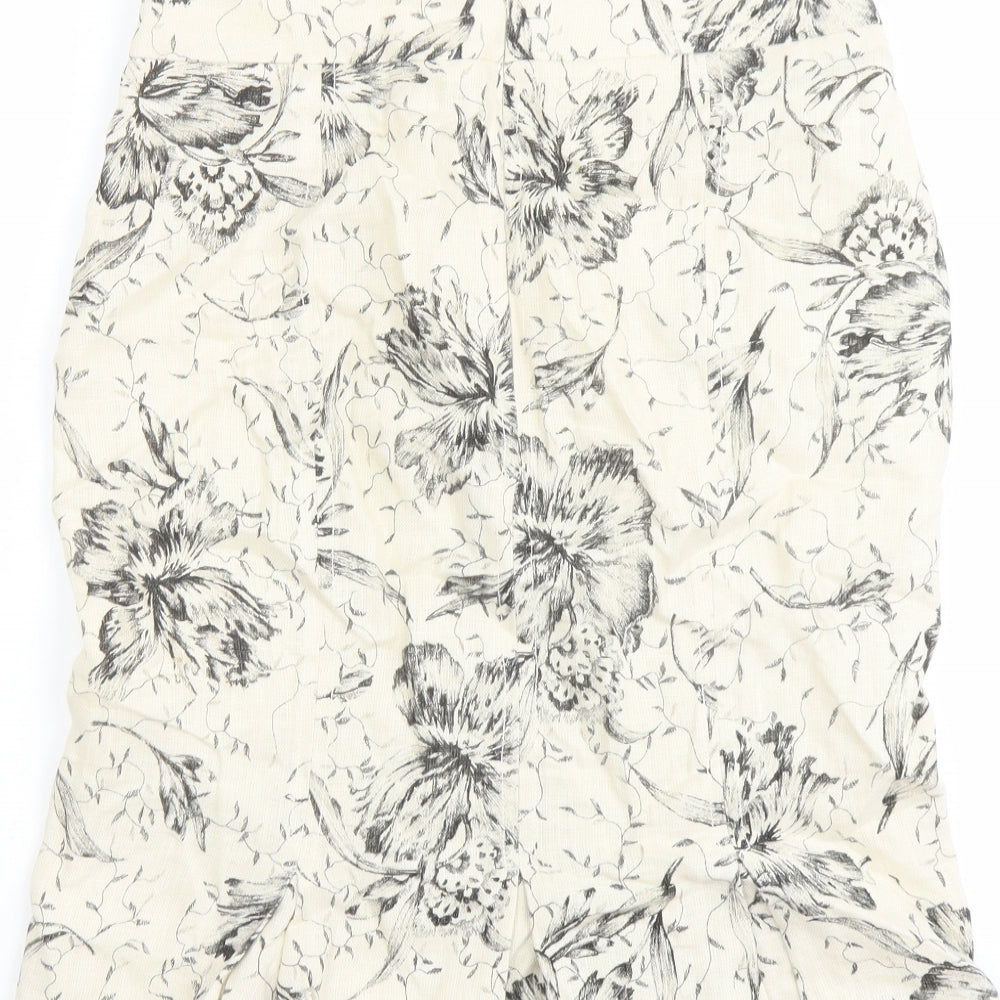 Max Mara Womens Beige Floral Linen A-Line Skirt Size 10 Zip