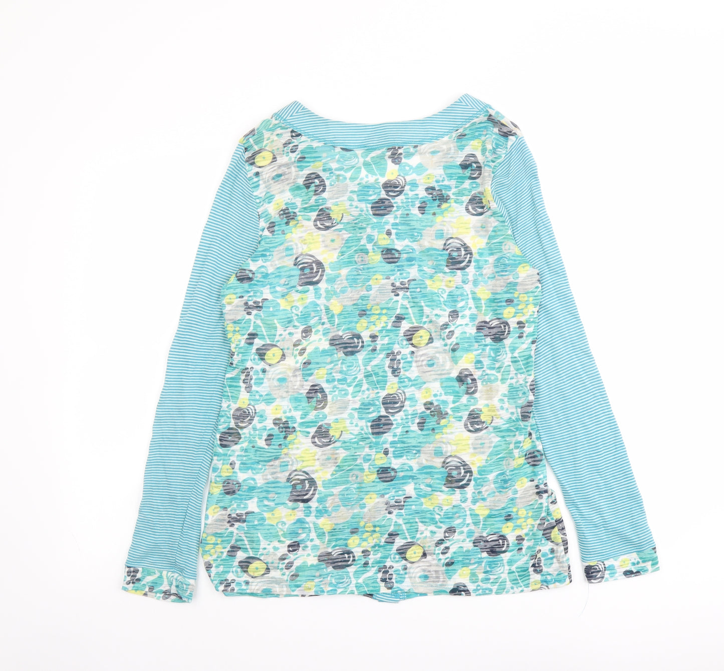 Per Una Womens Blue Geometric Cotton Basic T-Shirt Size 12 Round Neck