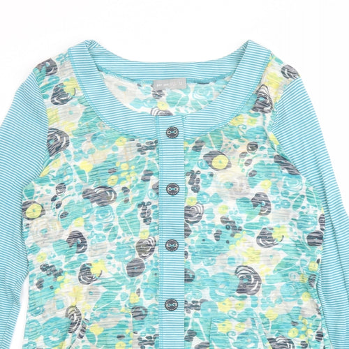 Per Una Womens Blue Geometric Cotton Basic T-Shirt Size 12 Round Neck