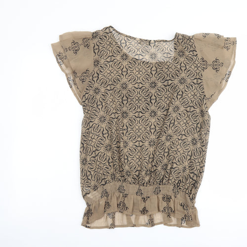 RJR.John Rocha Womens Brown Geometric Polyester Basic Blouse Size 14 Round Neck