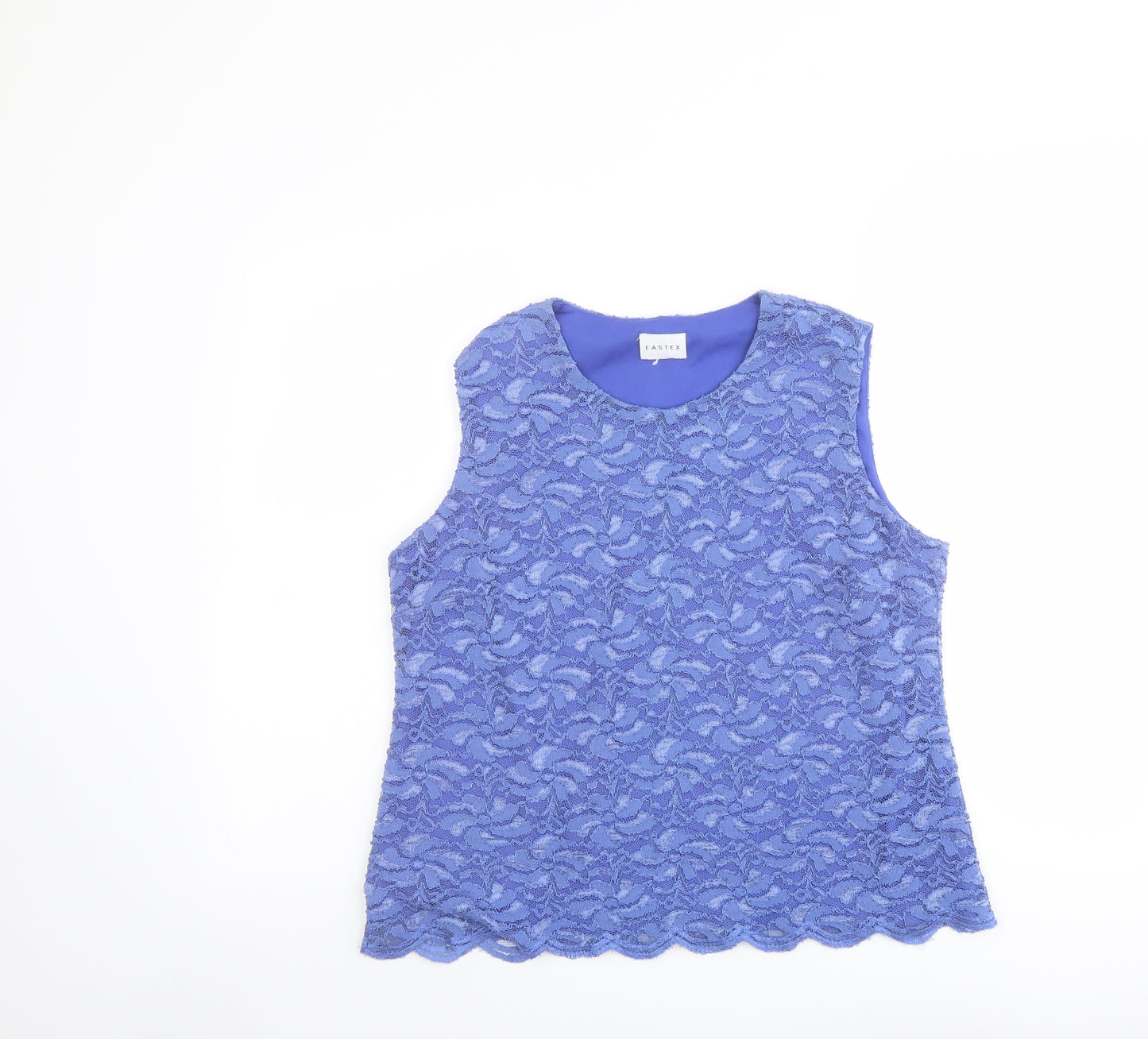 Eastex Womens Blue Geometric Polyester Cropped Tank Size 14 Round Neck