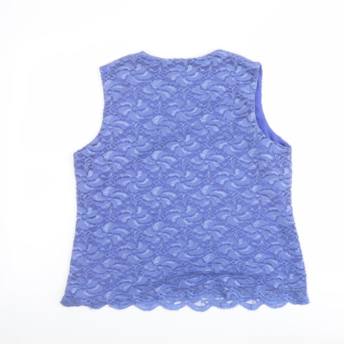 Eastex Womens Blue Geometric Polyester Cropped Tank Size 14 Round Neck
