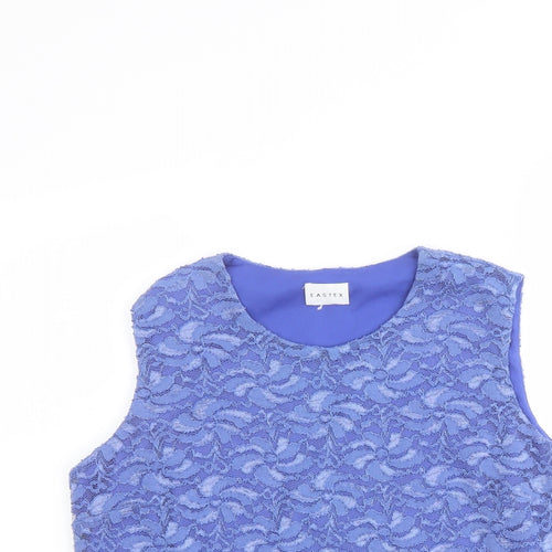 Eastex Womens Blue Geometric Polyester Cropped Tank Size 14 Round Neck