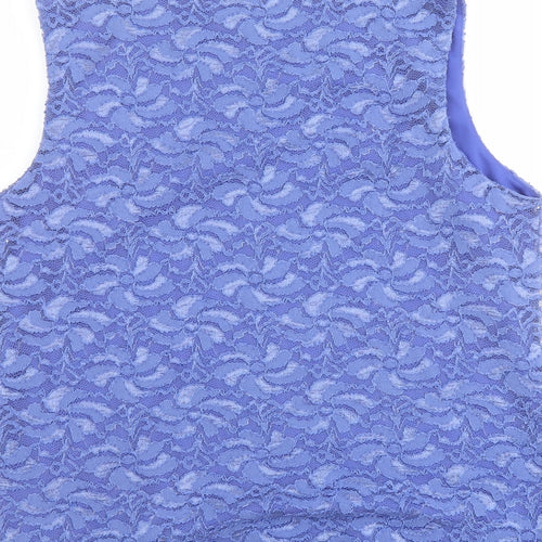 Eastex Womens Blue Geometric Polyester Cropped Tank Size 14 Round Neck