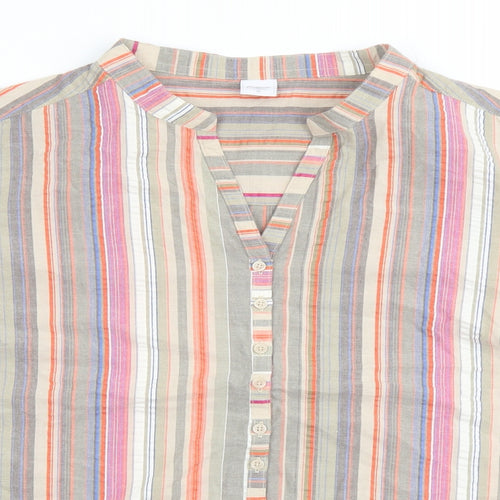 Cotton Traders Womens Multicoloured Striped Cotton Basic Button-Up Size 18 V-Neck