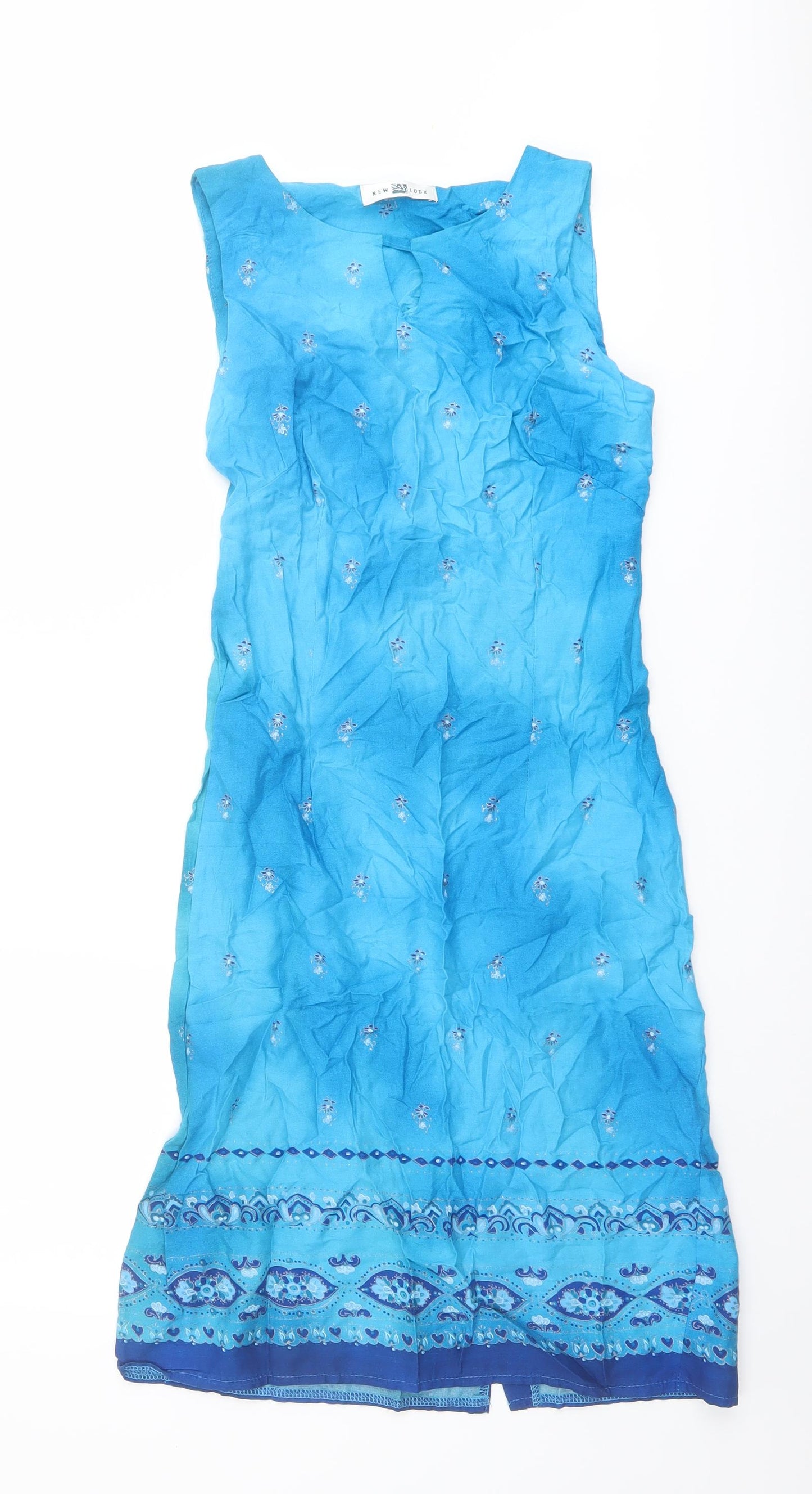 New Look Womens Blue Floral Viscose Shift Size 10 Boat Neck Pullover