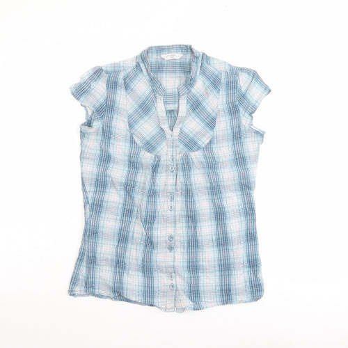 New Look Womens Beige Plaid Cotton Basic Button-Up Size 10 V-Neck