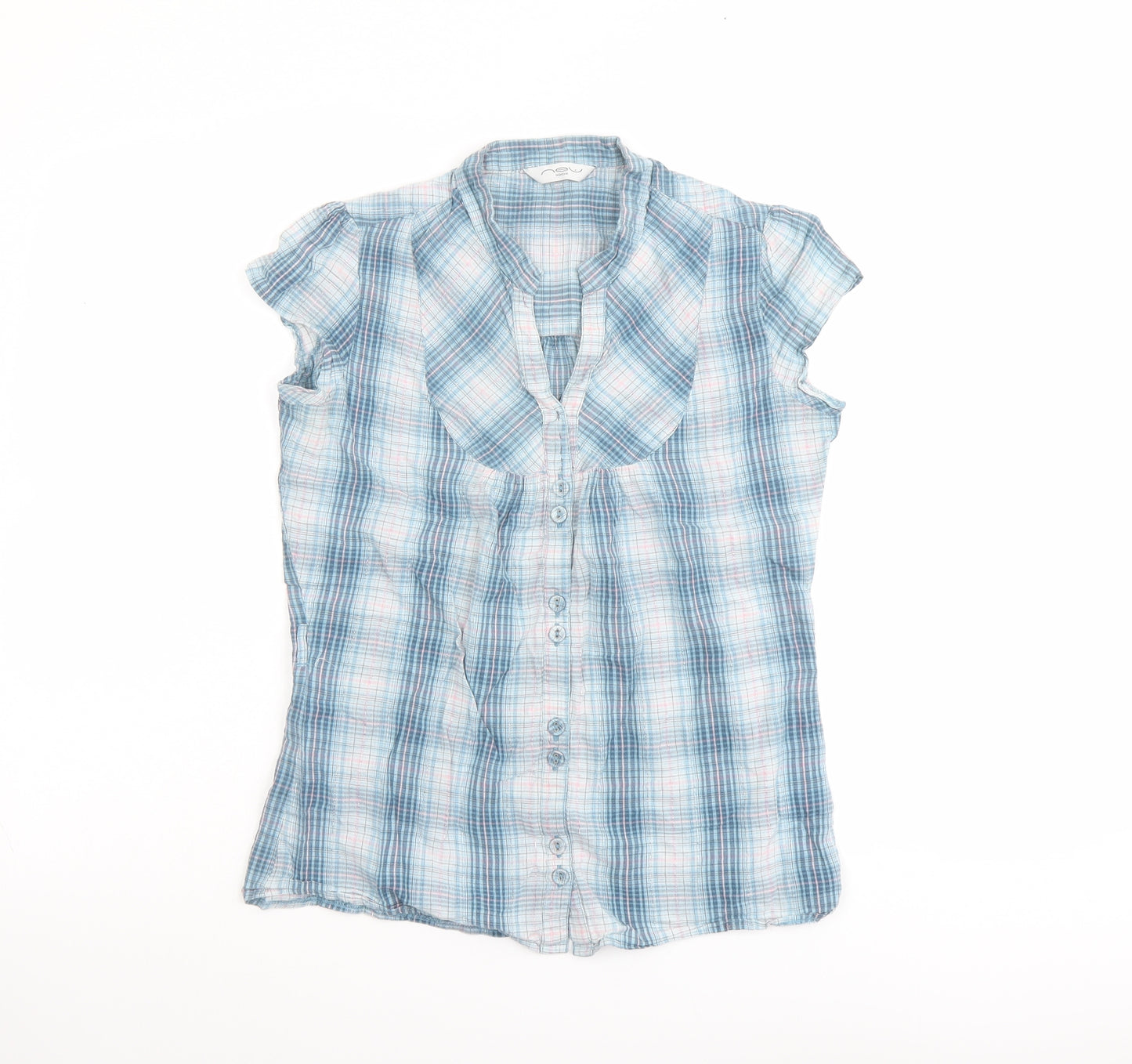 New Look Womens Beige Plaid Cotton Basic Button-Up Size 10 V-Neck