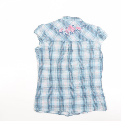 New Look Womens Beige Plaid Cotton Basic Button-Up Size 10 V-Neck