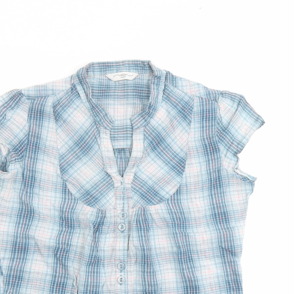 New Look Womens Beige Plaid Cotton Basic Button-Up Size 10 V-Neck