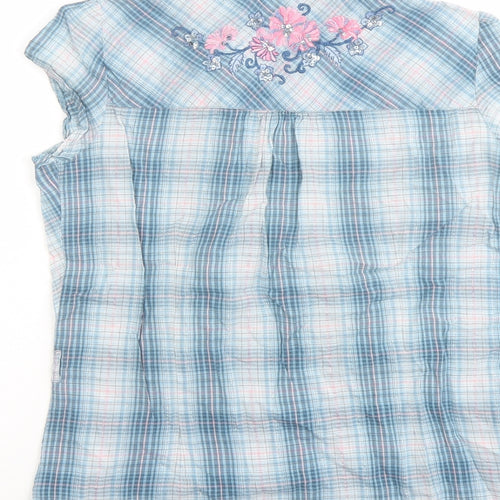 New Look Womens Beige Plaid Cotton Basic Button-Up Size 10 V-Neck