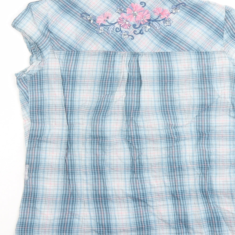 New Look Womens Beige Plaid Cotton Basic Button-Up Size 10 V-Neck