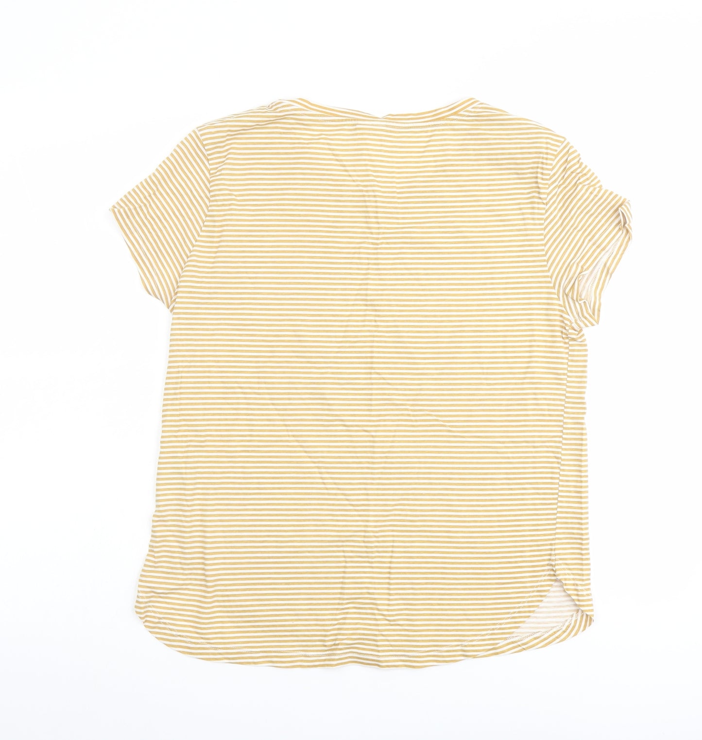 H&M Womens Yellow Striped Cotton Basic T-Shirt Size S Round Neck