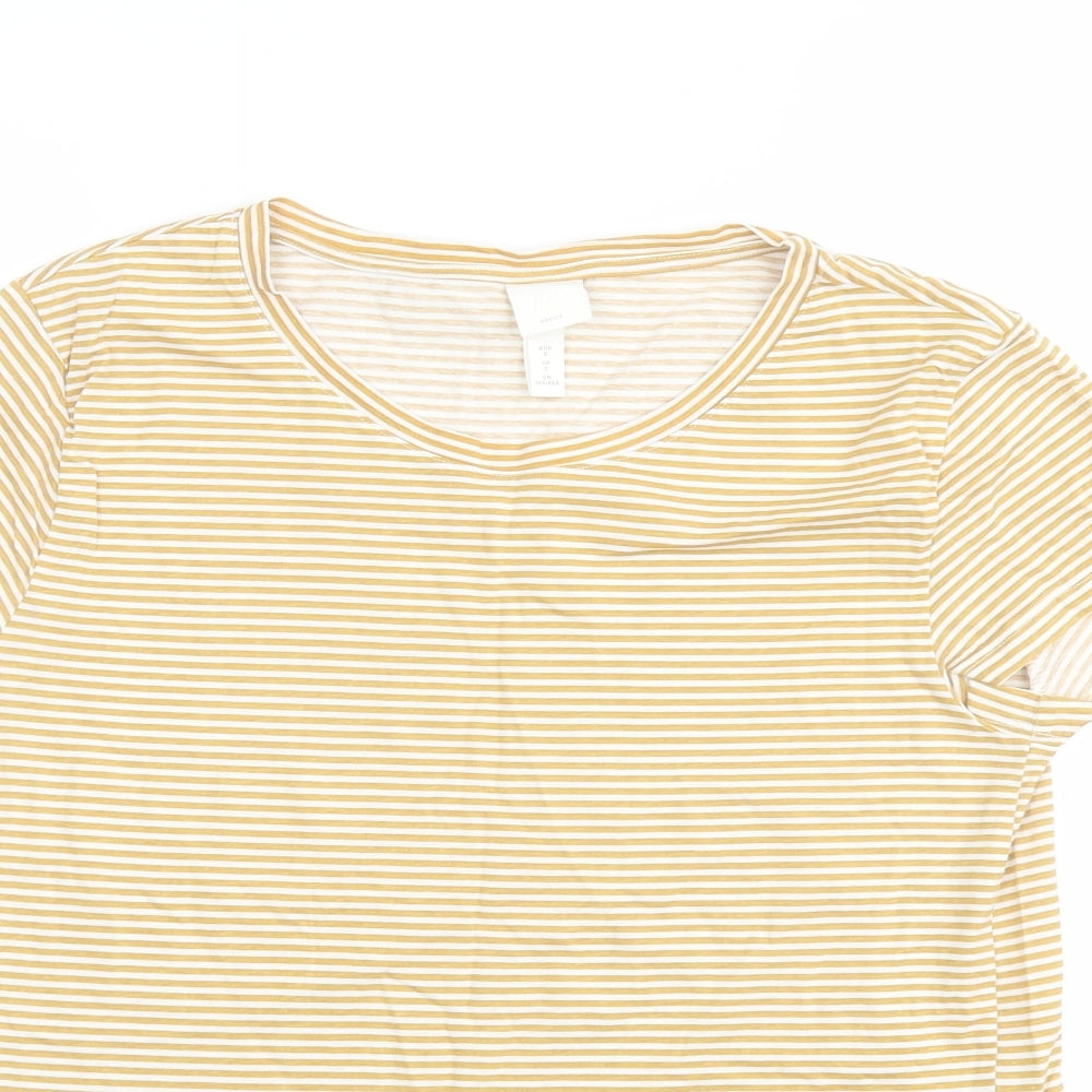 H&M Womens Yellow Striped Cotton Basic T-Shirt Size S Round Neck