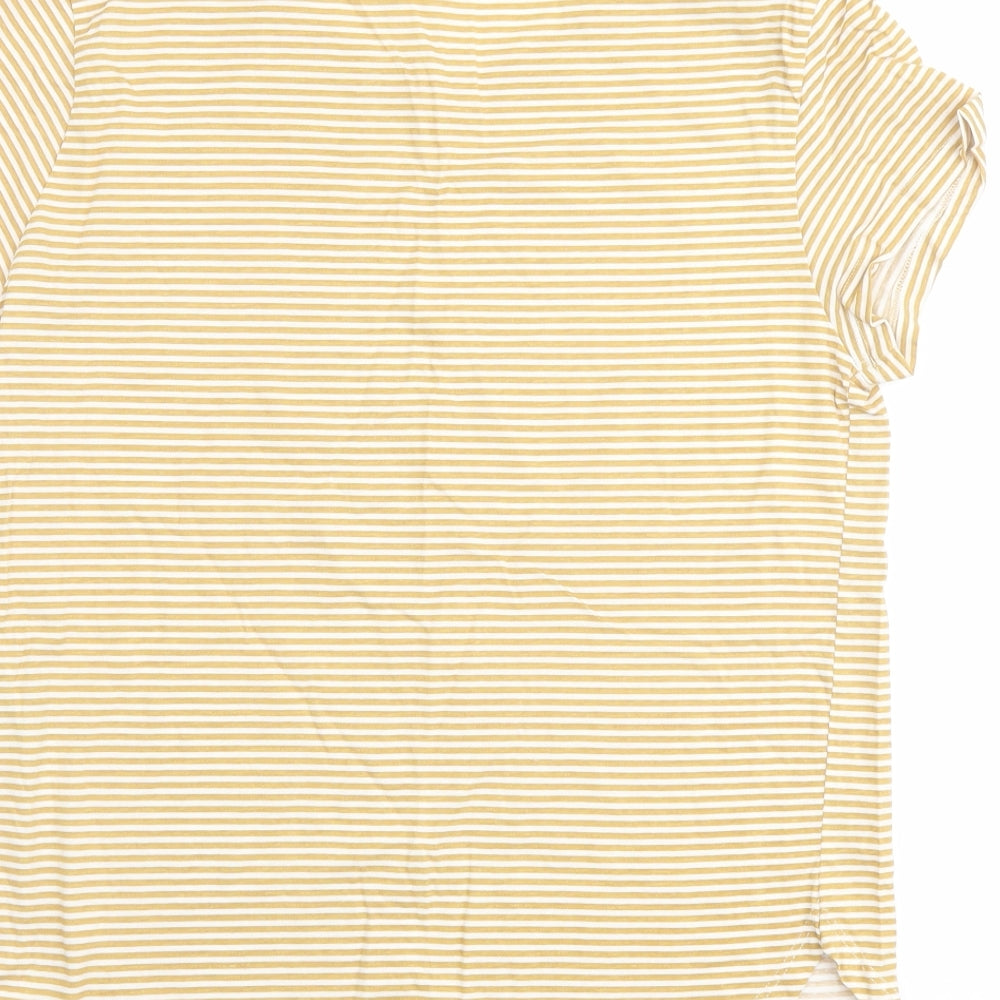 H&M Womens Yellow Striped Cotton Basic T-Shirt Size S Round Neck