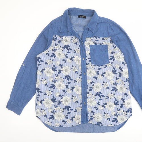 Klass Womens Blue Geometric Cotton Basic Button-Up Size 18 Collared