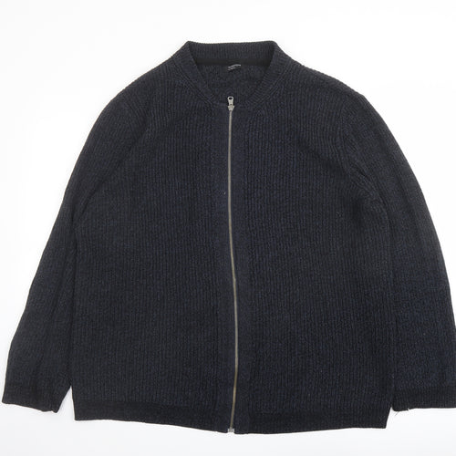 M&Co Mens Blue Round Neck Acrylic Full Zip Jumper Size 2XL Long Sleeve