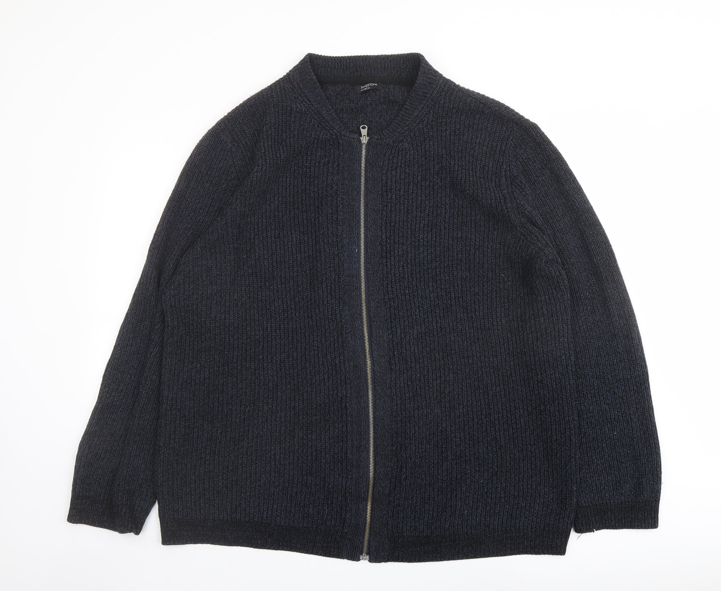 M&Co Mens Blue Round Neck Acrylic Full Zip Jumper Size 2XL Long Sleeve