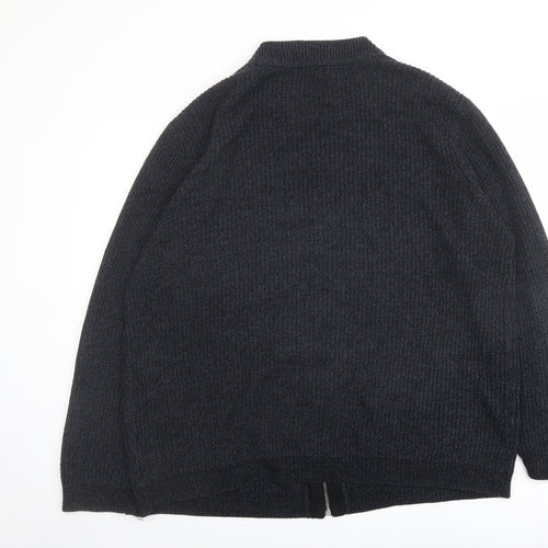M&Co Mens Blue Round Neck Acrylic Full Zip Jumper Size 2XL Long Sleeve