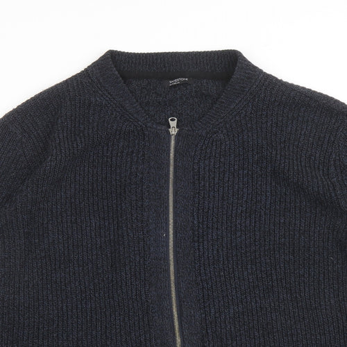 M&Co Mens Blue Round Neck Acrylic Full Zip Jumper Size 2XL Long Sleeve
