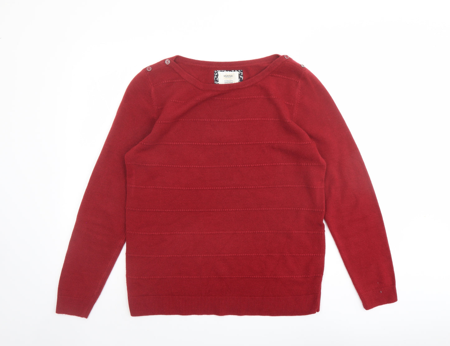Maine Womens Red Round Neck Acrylic Pullover Jumper Size 14