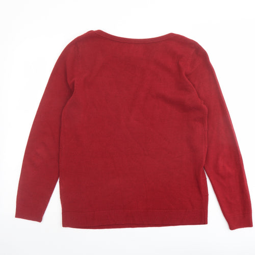 Maine Womens Red Round Neck Acrylic Pullover Jumper Size 14