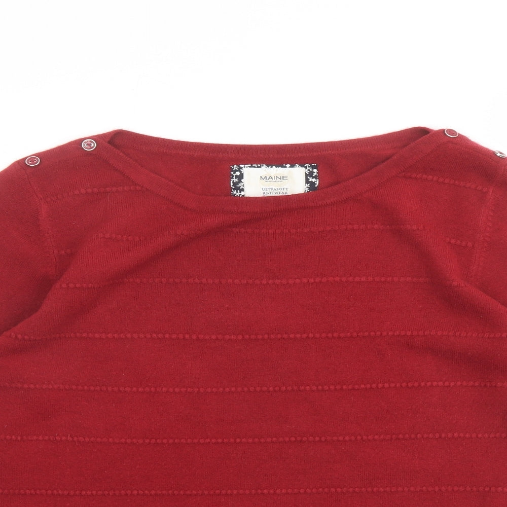 Maine Womens Red Round Neck Acrylic Pullover Jumper Size 14