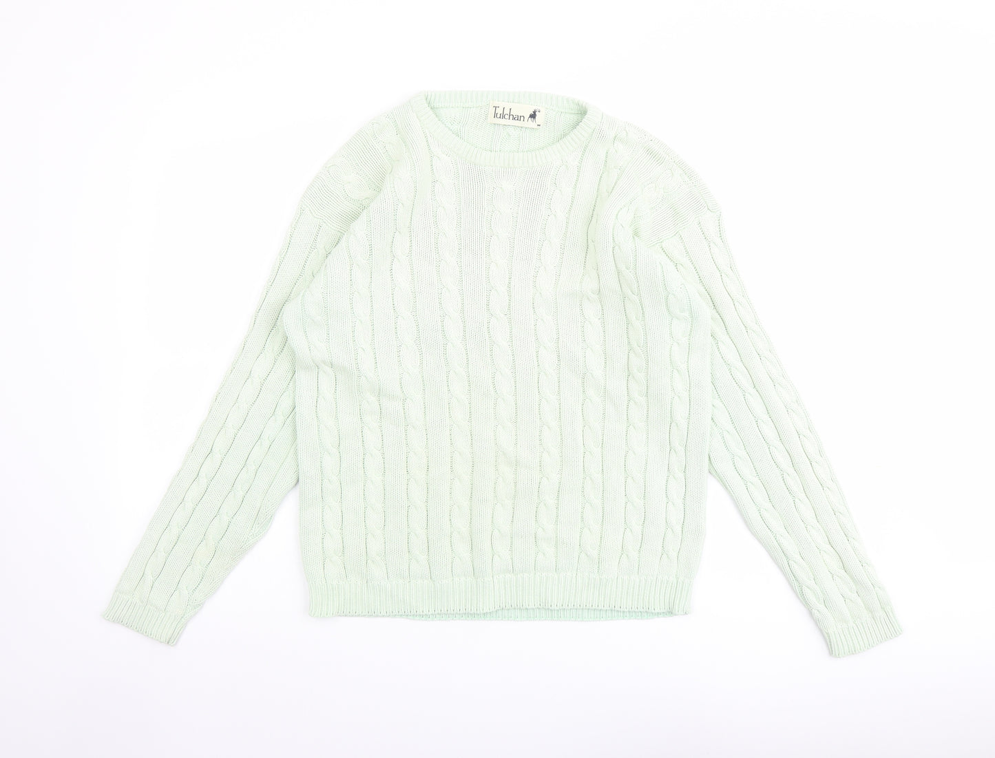 Tulchan Womens Green Round Neck Cotton Pullover Jumper Size M