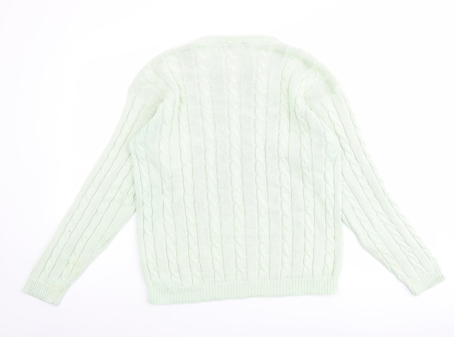 Tulchan Womens Green Round Neck Cotton Pullover Jumper Size M